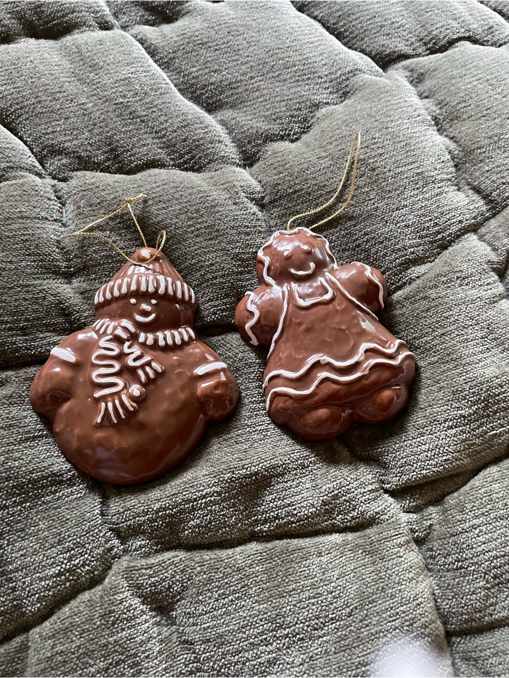 Vintage Cracker Barrel Gingerbread Christmas Tree Ornaments Pair
